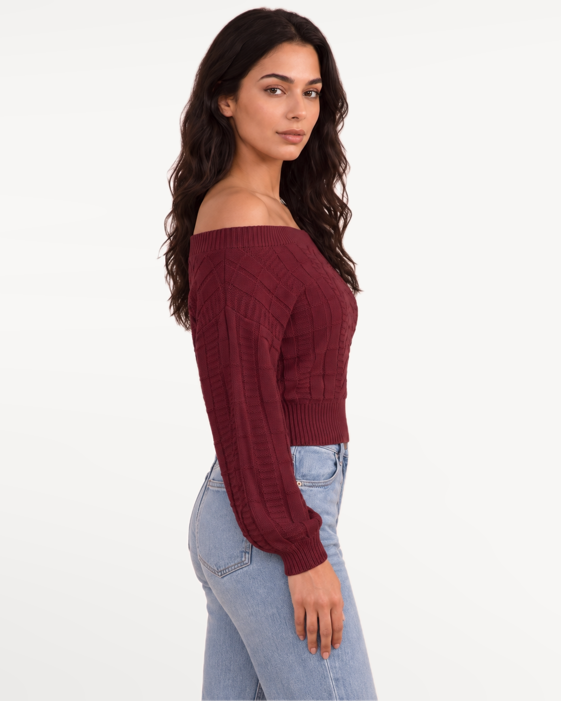 Elowen Knit Sweater in Burgundy – view 5 | SKU: EKS-746205918364127-BURGUNDY-XS,EKS-746205918364127-BURGUNDY-S,EKS-746205918364127-BURGUNDY-M,EKS-746205918364127-BURGUNDY-L,EKS-746205918364127-BURGUNDY-XL