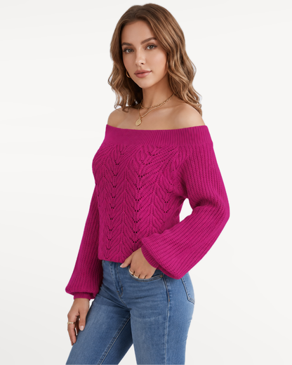 Elowen Knit Sweater in Rose Red – view 3 | SKU: EKS-683417952064218-ROSERED-XS,EKS-683417952064218-ROSERED-S,EKS-683417952064218-ROSERED-M,EKS-683417952064218-ROSERED-L,EKS-683417952064218-ROSERED-XL