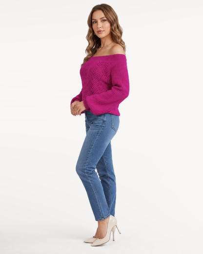 Elowen Knit Sweater in Rose Red – view 5 | SKU: EKS-683417952064218-ROSERED-XS,EKS-683417952064218-ROSERED-S,EKS-683417952064218-ROSERED-M,EKS-683417952064218-ROSERED-L,EKS-683417952064218-ROSERED-XL