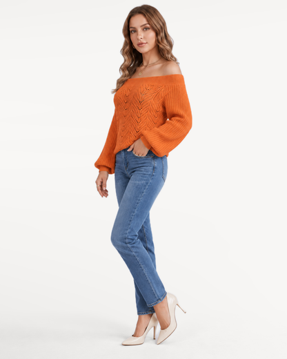 Elowen Knit Sweater in Orange – view 3 | SKU: EKS-683417952064218-ORANGE-XS,EKS-683417952064218-ORANGE-S,EKS-683417952064218-ORANGE-M,EKS-683417952064218-ORANGE-L,EKS-683417952064218-ORANGE-XL