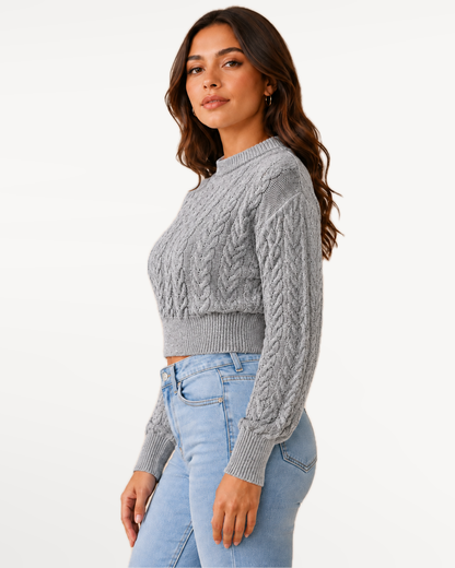 Elowen Knit Sweater in Gray – view 3 | SKU: EKS-594281736405817-GRAY-XS,EKS-594281736405817-GRAY-S,EKS-594281736405817-GRAY-M,EKS-594281736405817-GRAY-L,EKS-594281736405817-GRAY-XL