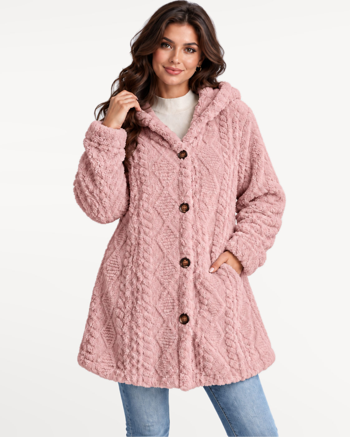 Elowyn Hooded Cardigan in Pink – view 1