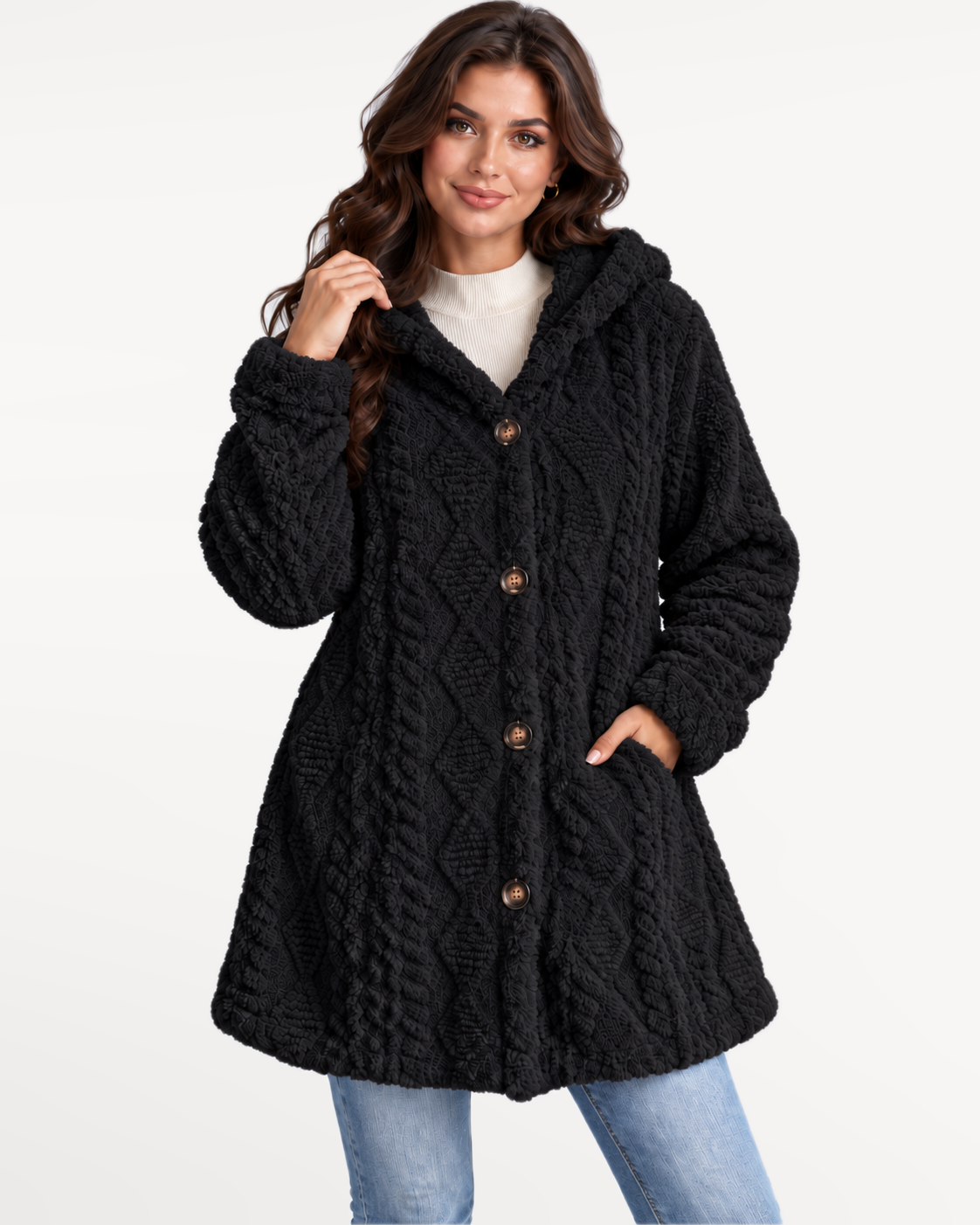 Elowyn Hooded Cardigan in Black – view 1