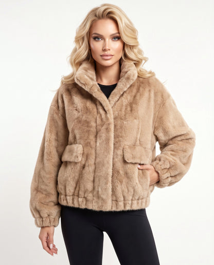 Elsa Fur Jacket in Beige – front view