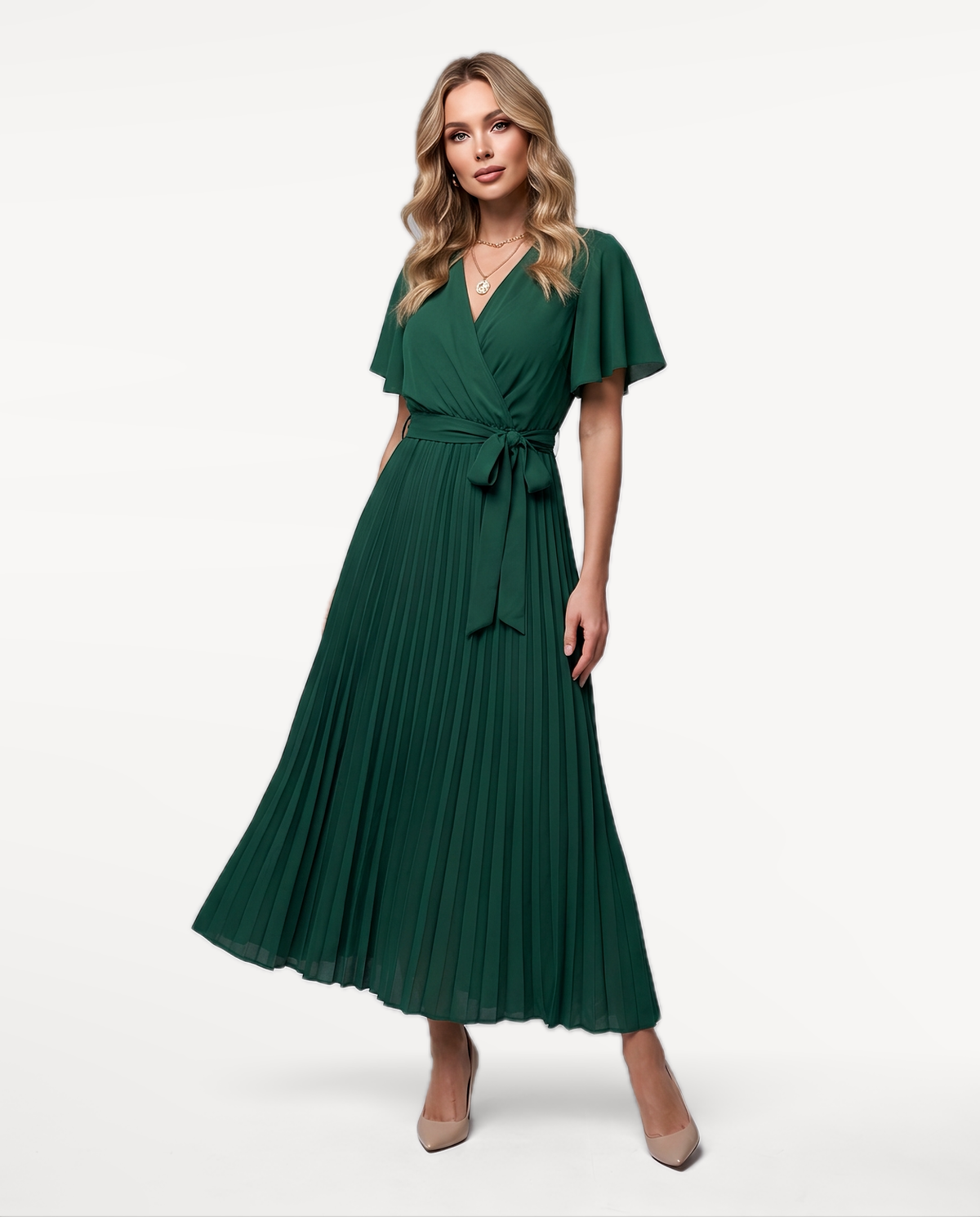 Flowing Wrap Dress in Green – view 1