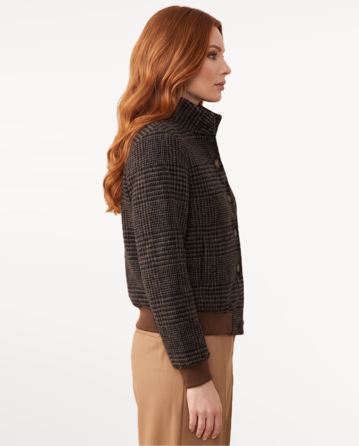 Hazel Check Bomber in Brown – right side view | SKU: SOR-HAZ-BROWN-XS,SOR-HAZ-BROWN-S,SOR-HAZ-BROWN-M,SOR-HAZ-BROWN-L,SOR-HAZ-BROWN-XL