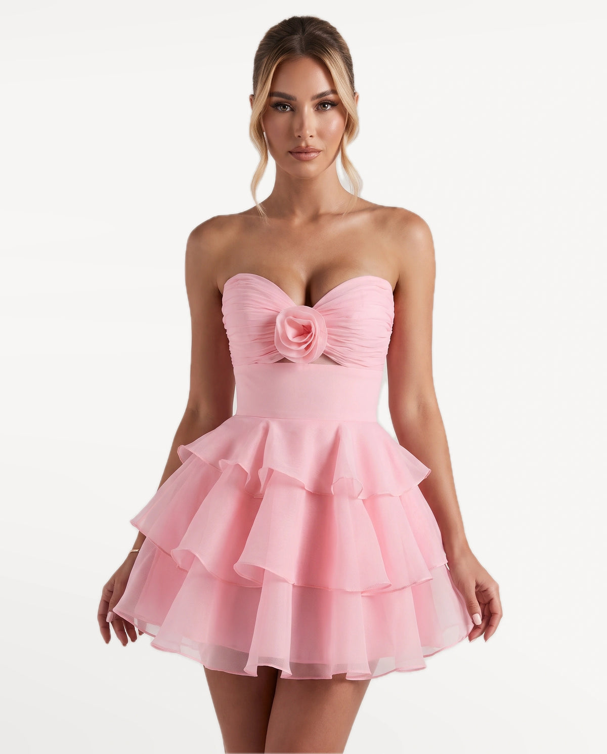 Rosette Mini Dress in Pink — front view