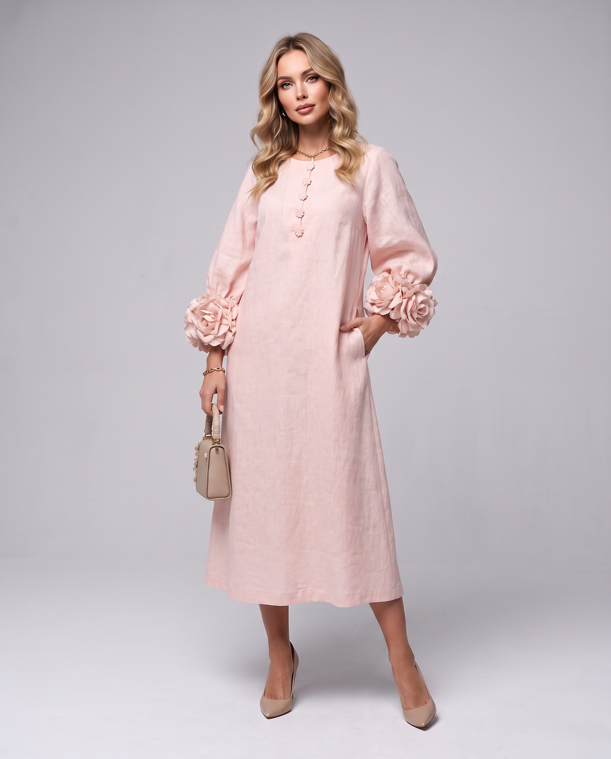 Rosette Sleeve Dress