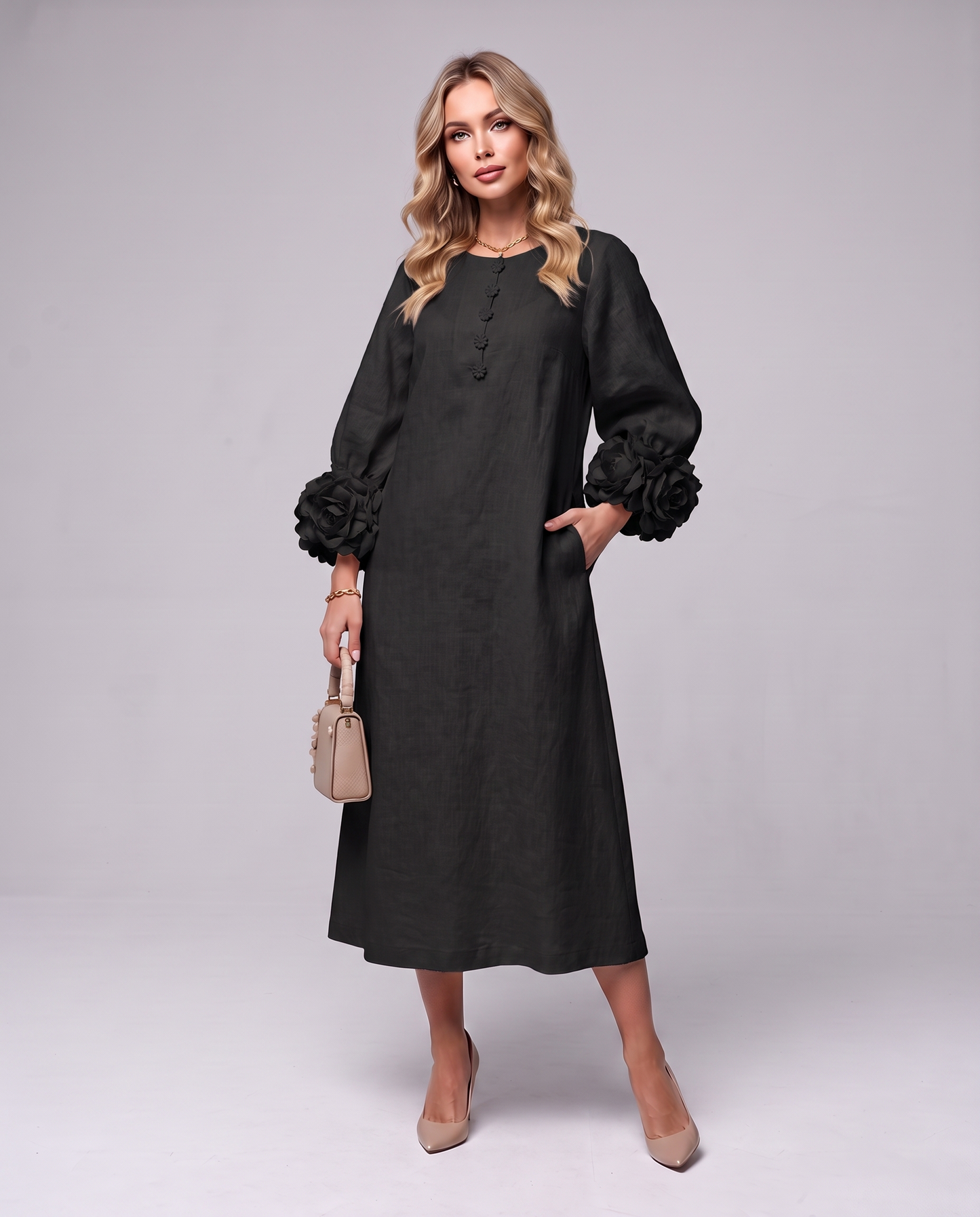 Rosette Sleeve Dress
