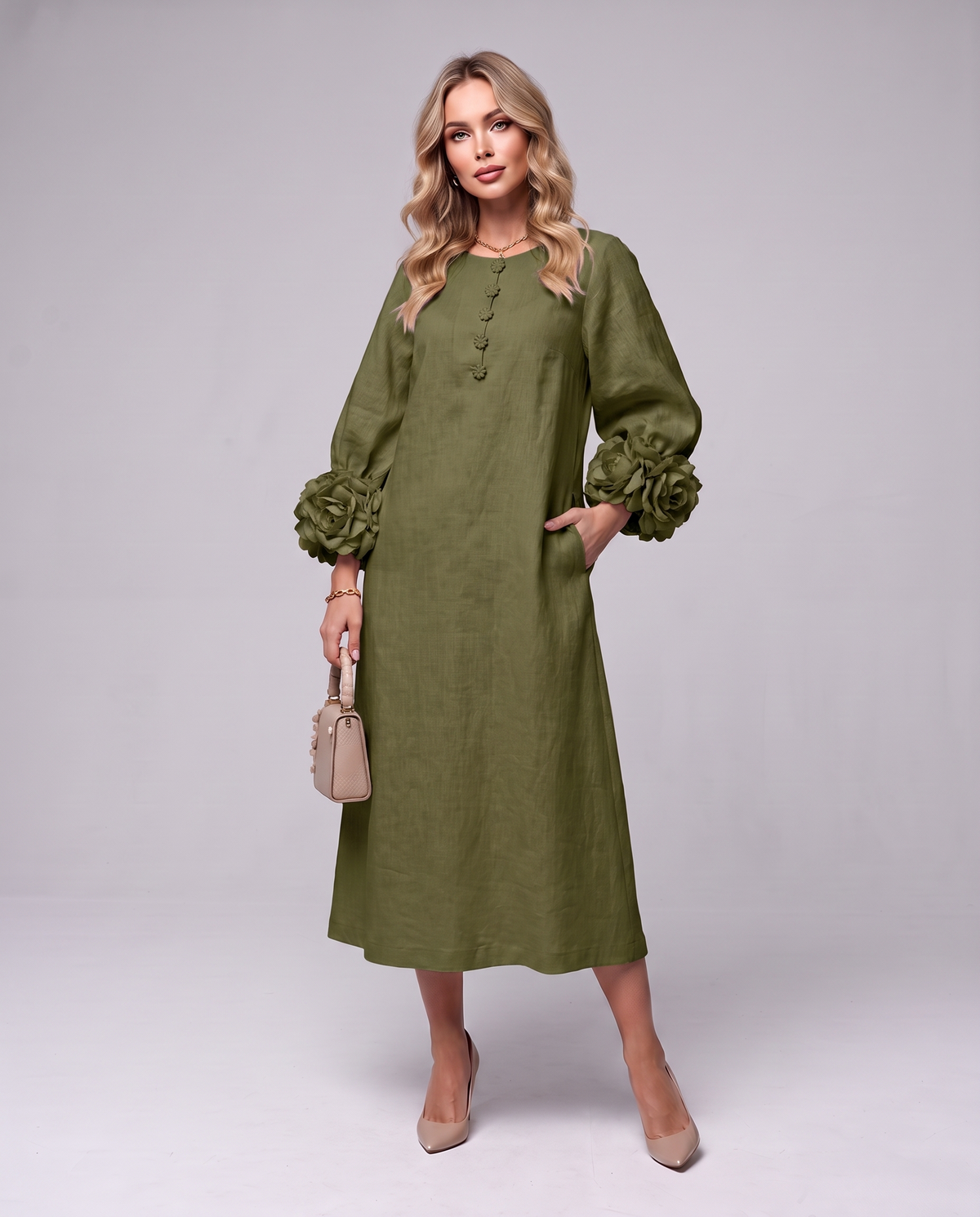 Rosette Sleeve Dress