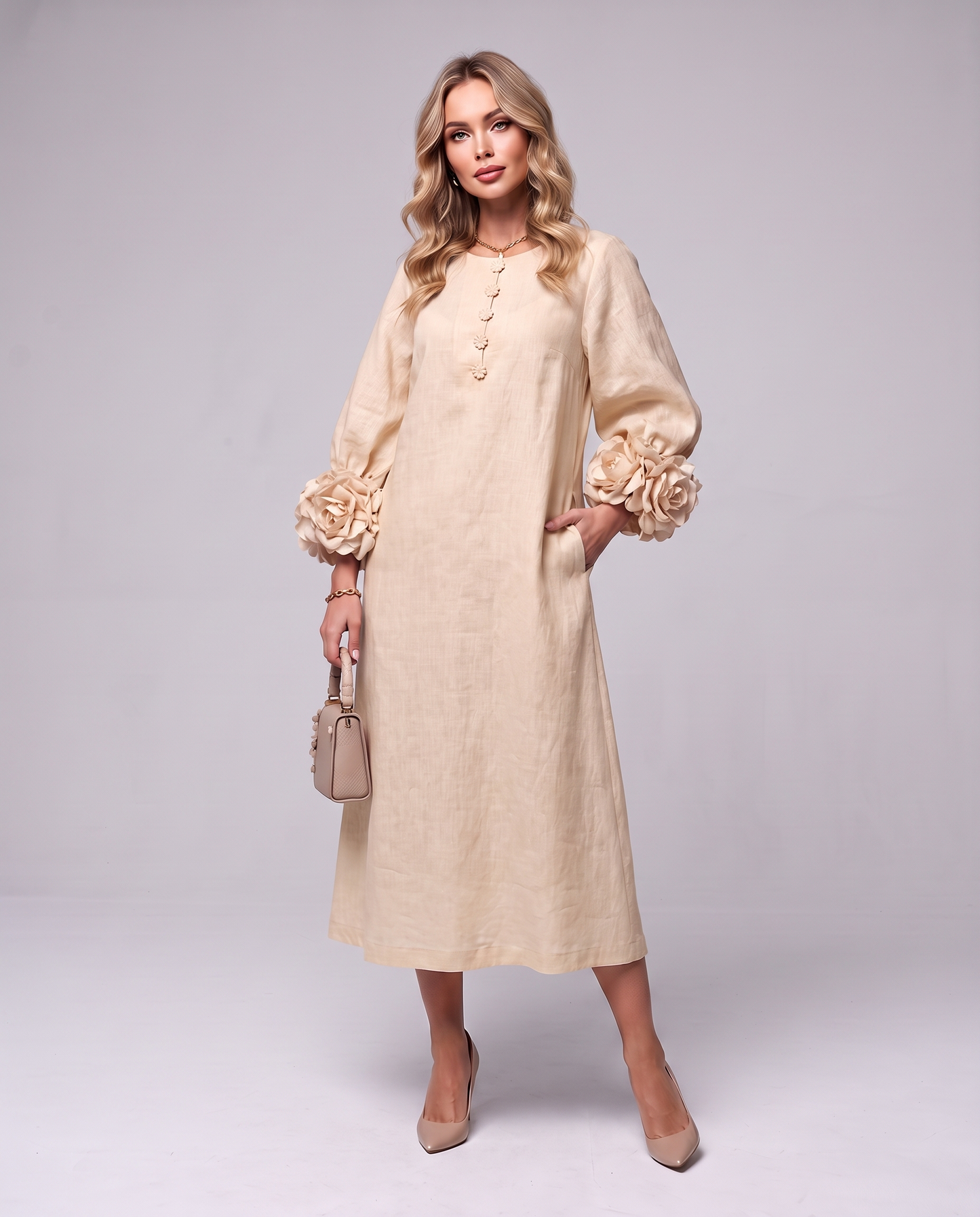 Rosette Sleeve Dress