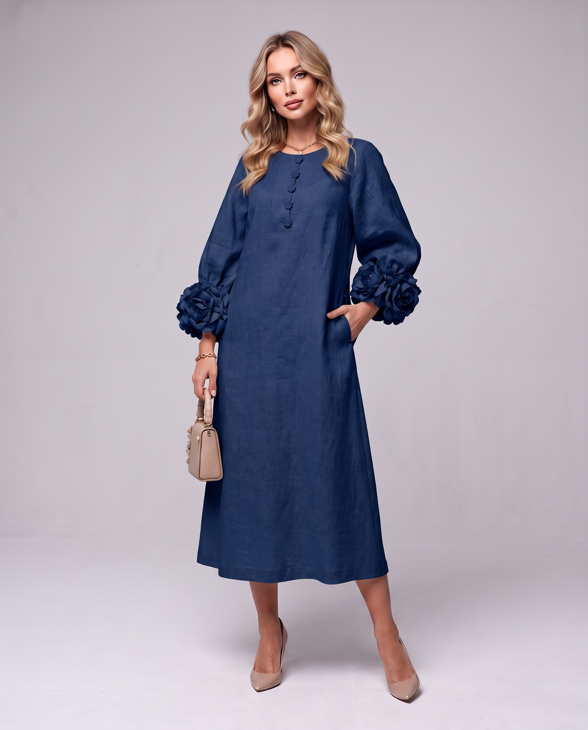 Rosette Sleeve Dress