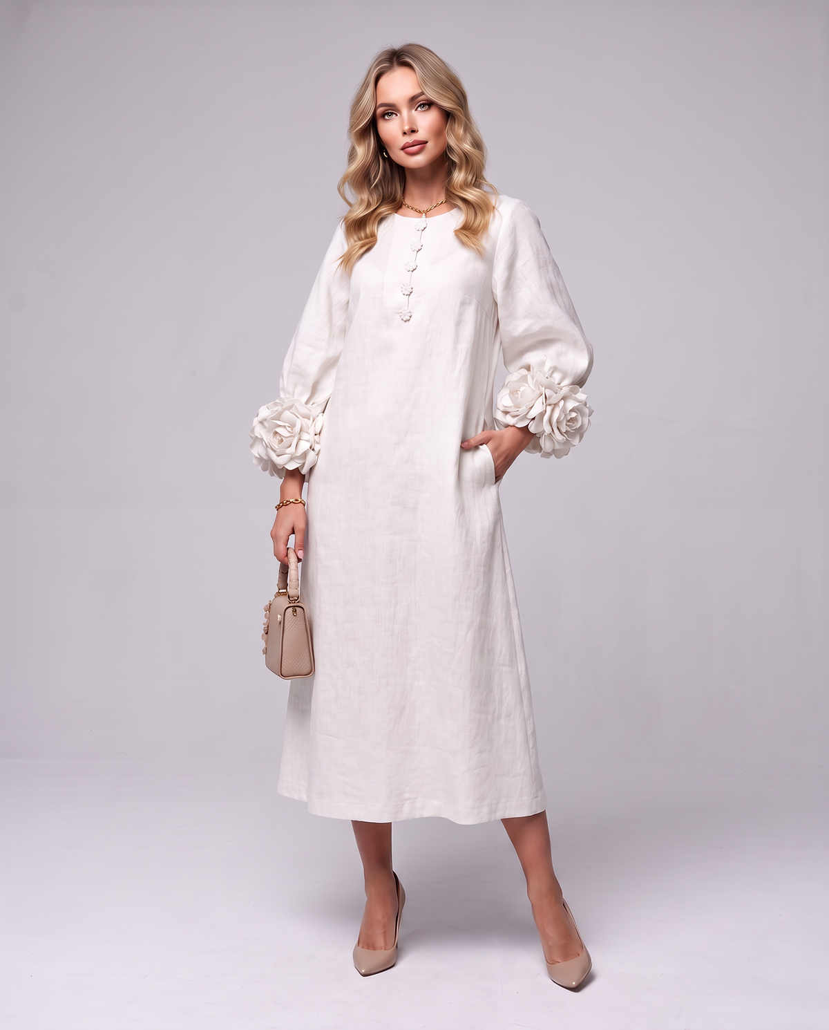 Rosette Sleeve Dress