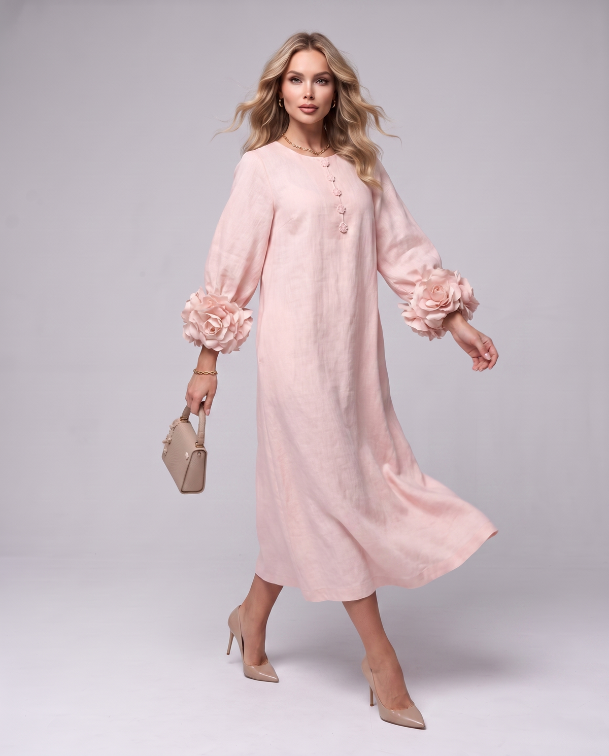 Rosette Sleeve Dress