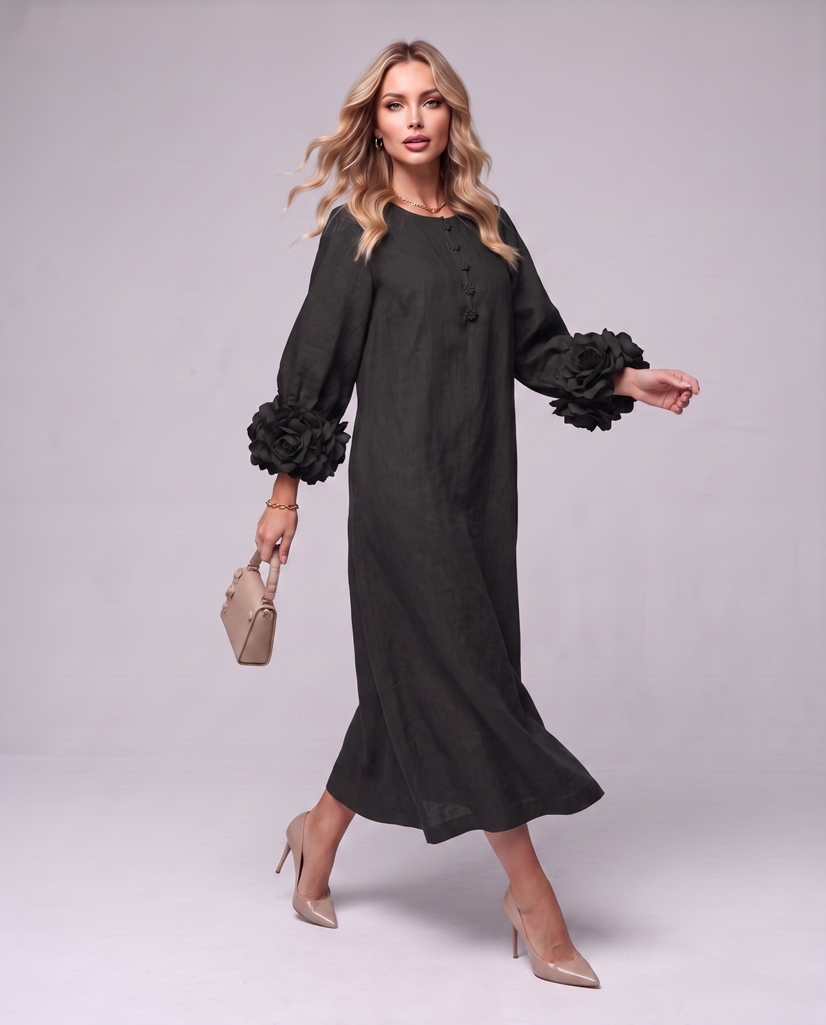 Rosette Sleeve Dress