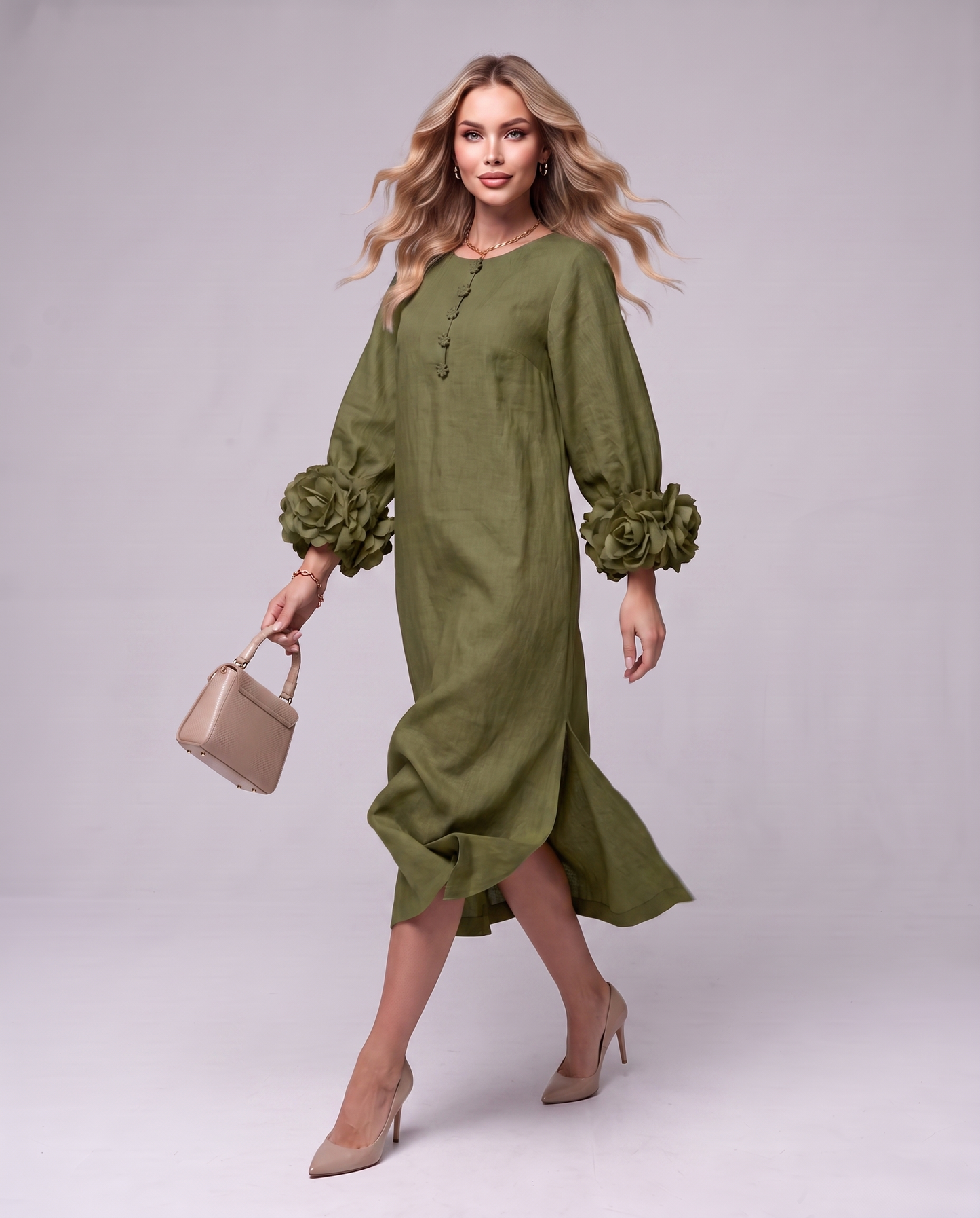 Rosette Sleeve Dress