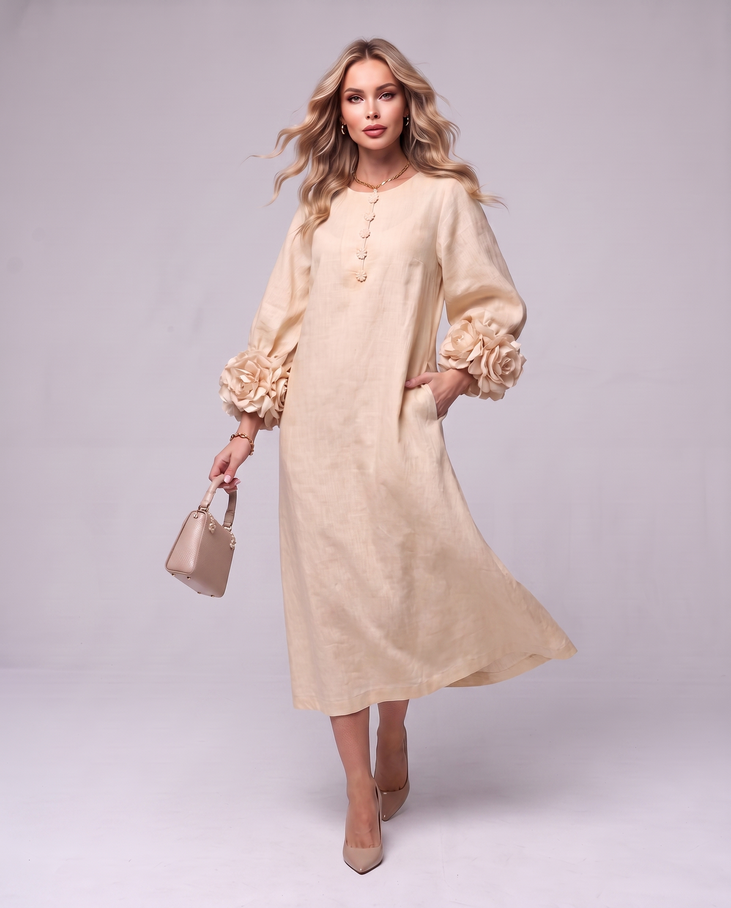Rosette Sleeve Dress