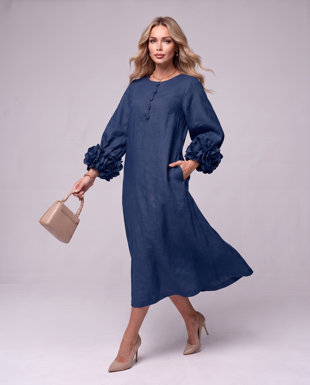 Rosette Sleeve Dress