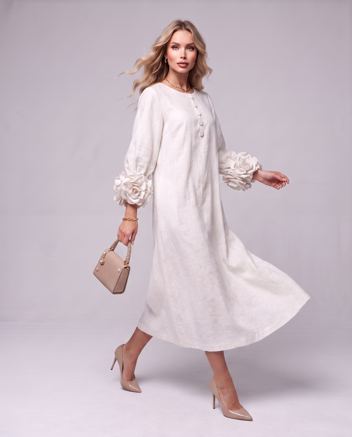 Rosette Sleeve Dress