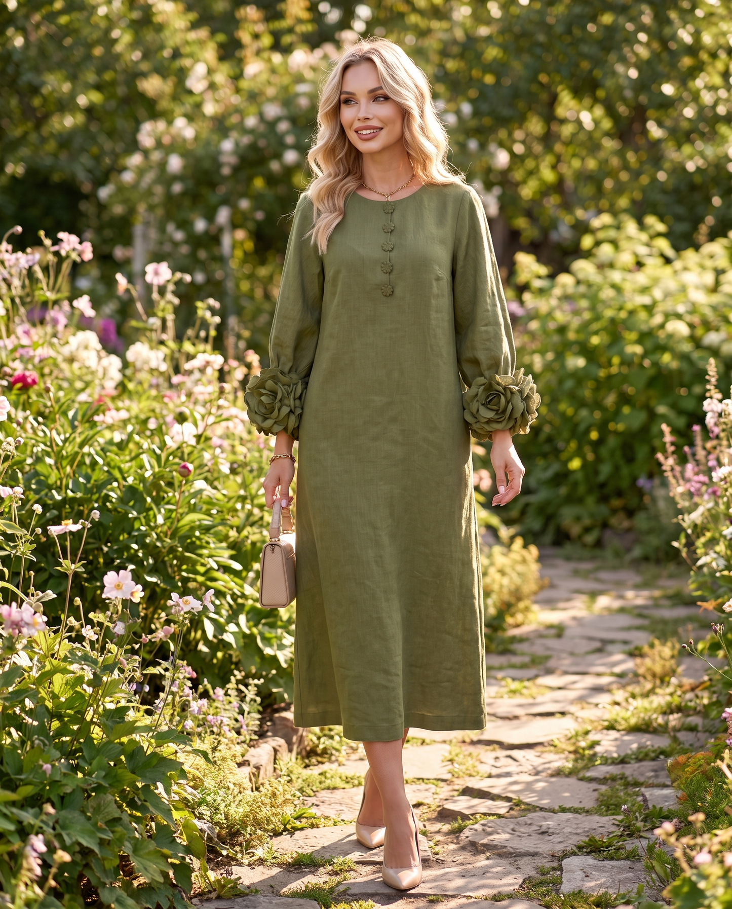 Rosette Sleeve Dress