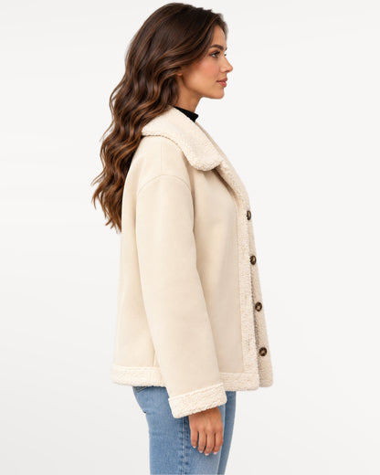 Juliette Suede Jacket in white – right side view | SKU: SOR-JUL-WHT-XS,SOR-JUL-WHT-S,SOR-JUL-WHT-M,SOR-JUL-WHT-L,SOR-JUL-WHT-XL