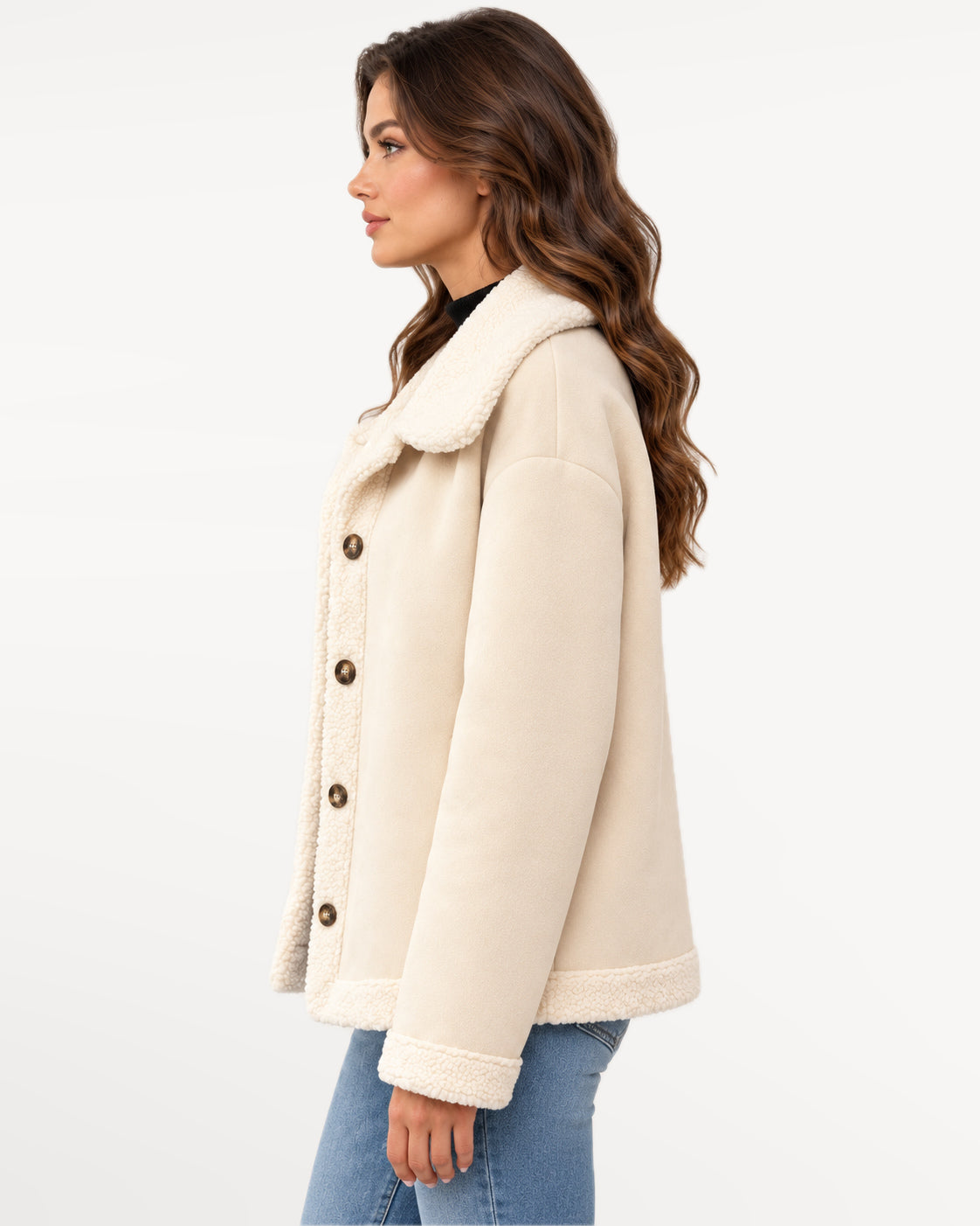 Juliette Suede Jacket in white – left side view | SKU: SOR-JUL-WHT-XS,SOR-JUL-WHT-S,SOR-JUL-WHT-M,SOR-JUL-WHT-L,SOR-JUL-WHT-XL