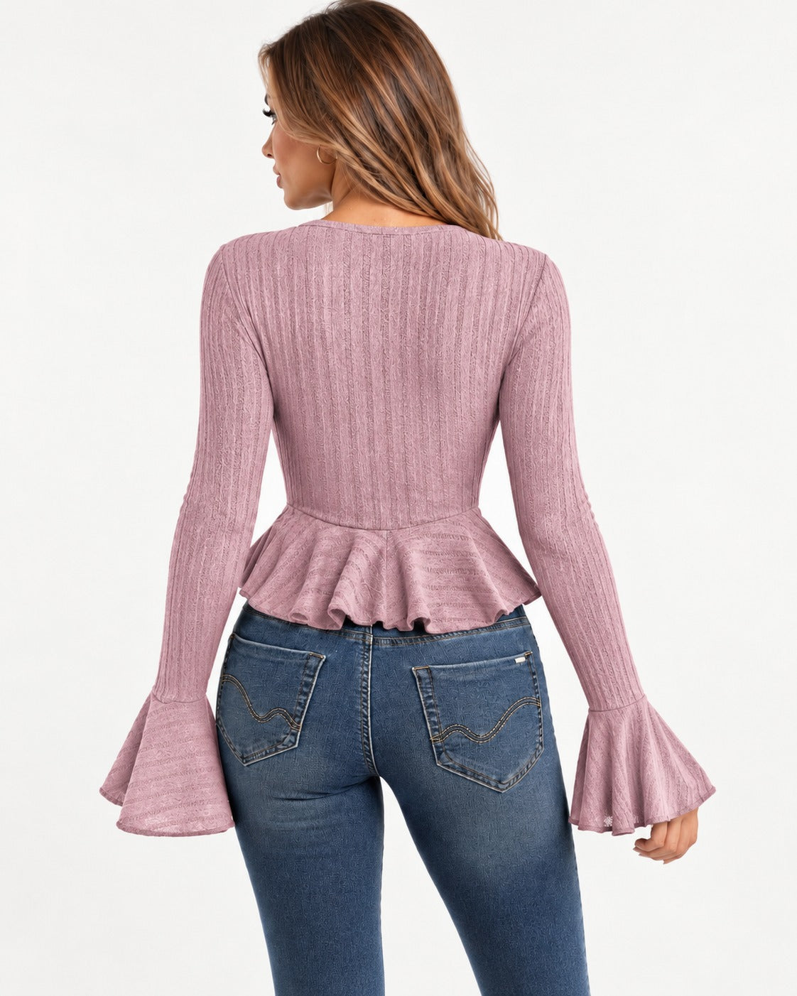 Kalinda Peplum Top in Pink – back view | SKU: SOR-KAL-PINK-XS,SOR-KAL-PINK-S,SOR-KAL-PINK-M,SOR-KAL-PINK-L,SOR-KAL-PINK-XL
