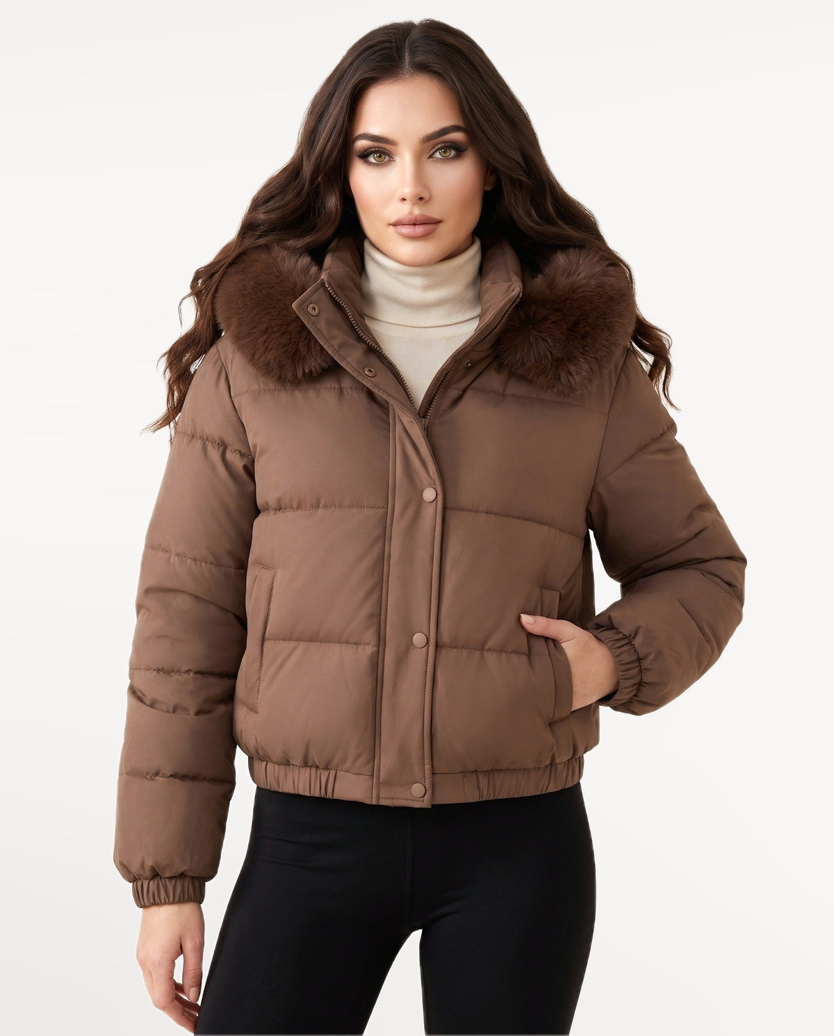 Kira Puffer in Coffee – front view