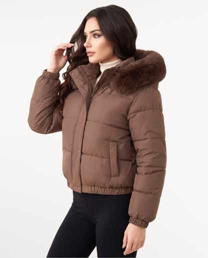 Kira Puffer in Coffee – right side view | SKU: SOR-KIR-COFFEE-XS,SOR-KIR-COFFEE-S,SOR-KIR-COFFEE-M,SOR-KIR-COFFEE-L,SOR-KIR-COFFEE-XL