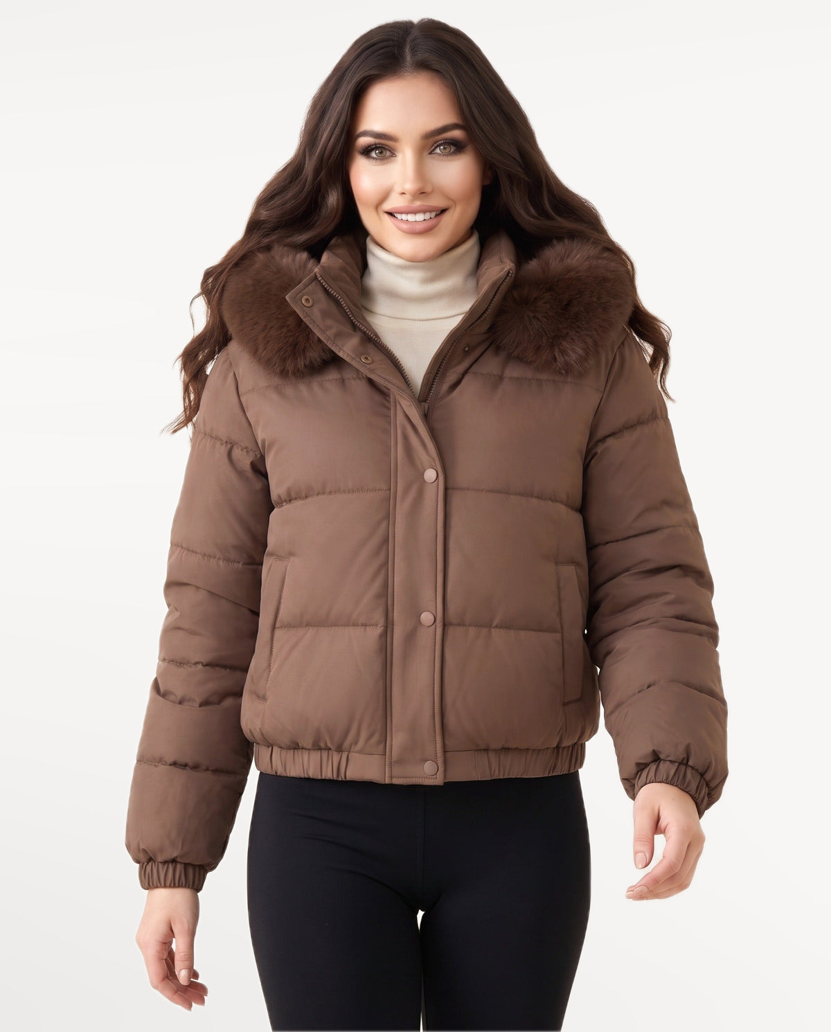 Kira Puffer in Coffee – walking | SKU: SOR-KIR-COFFEE-XS,SOR-KIR-COFFEE-S,SOR-KIR-COFFEE-M,SOR-KIR-COFFEE-L,SOR-KIR-COFFEE-XL