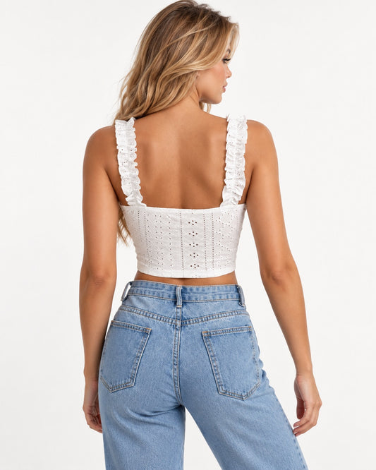 Liora Eyelet Top in White – back view