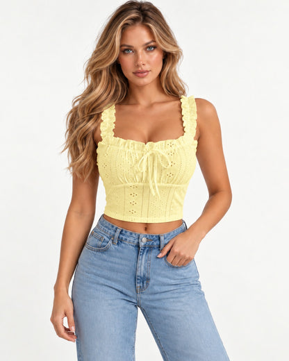 Liora Eyelet Top in Yellow – front view