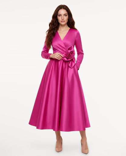 Lysandra Midi Dress in Hot Pink – front view