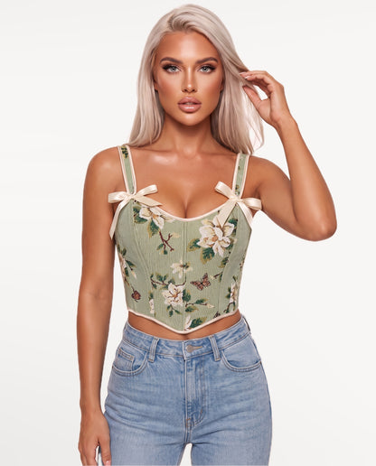 Magnolia Corset Top in Green – front view