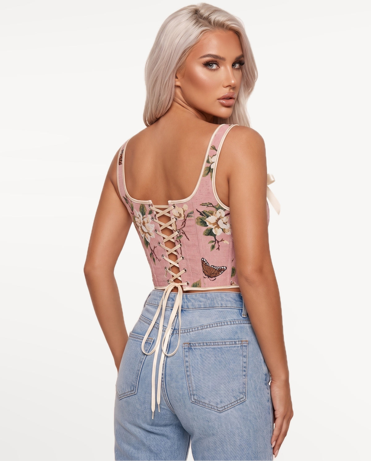 Magnolia Corset Top in Pink – back view | SKU: SOR-MAGNOLIA-PNK-XS,SOR-MAGNOLIA-PNK-S,SOR-MAGNOLIA-PNK-M,SOR-MAGNOLIA-PNK-L,SOR-MAGNOLIA-PNK-XL