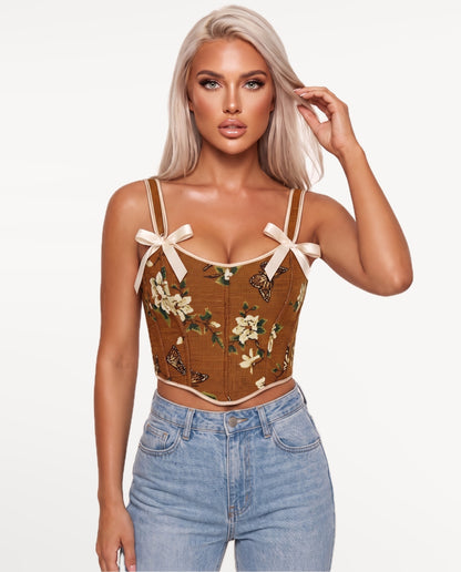 Magnolia Corset Top in Brown – front view