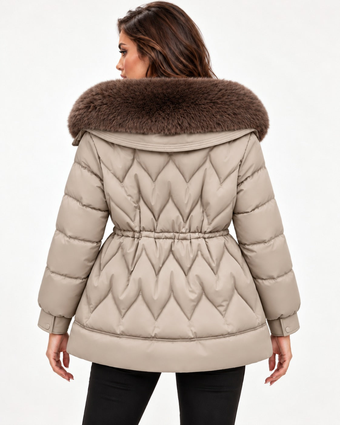 Margaux Puffer in Khaki – back view