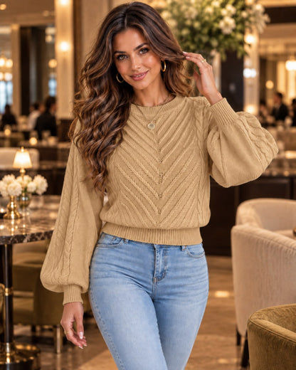 Marielle Knit Sweater in Khaki – Evening lifestyle | SKU: MKS-581436920715384-KHAKI-XS,MKS-581436920715384-KHAKI-S,MKS-581436920715384-KHAKI-M,MKS-581436920715384-KHAKI-L,MKS-581436920715384-KHAKI-XL