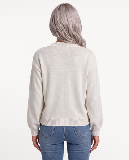 Marielle Knit Sweater in White – view 2 | SKU: MKS-391748625104836-WHITE-XS,MKS-391748625104836-WHITE-S,MKS-391748625104836-WHITE-M,MKS-391748625104836-WHITE-L,MKS-391748625104836-WHITE-XL