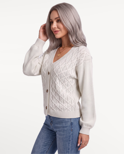Marielle Knit Sweater in White – view 4 | SKU: MKS-391748625104836-WHITE-XS,MKS-391748625104836-WHITE-S,MKS-391748625104836-WHITE-M,MKS-391748625104836-WHITE-L,MKS-391748625104836-WHITE-XL