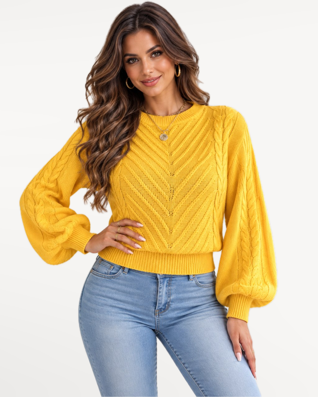 Marielle Knit Sweater in Yellow – Front view