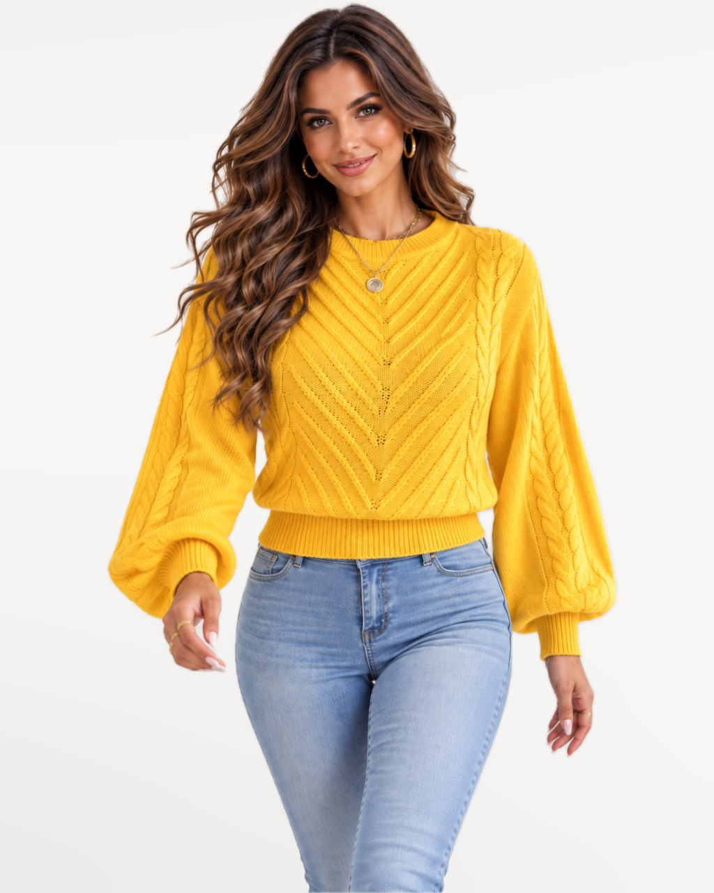 Marielle Knit Sweater in Yellow – Studio movement | SKU: MKS-581436920715384-YELLOW-XS,MKS-581436920715384-YELLOW-S,MKS-581436920715384-YELLOW-M,MKS-581436920715384-YELLOW-L,MKS-581436920715384-YELLOW-XL