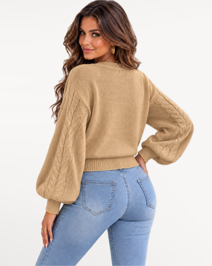 Marielle Knit Sweater in Khaki – Back view | SKU: MKS-581436920715384-KHAKI-XS,MKS-581436920715384-KHAKI-S,MKS-581436920715384-KHAKI-M,MKS-581436920715384-KHAKI-L,MKS-581436920715384-KHAKI-XL
