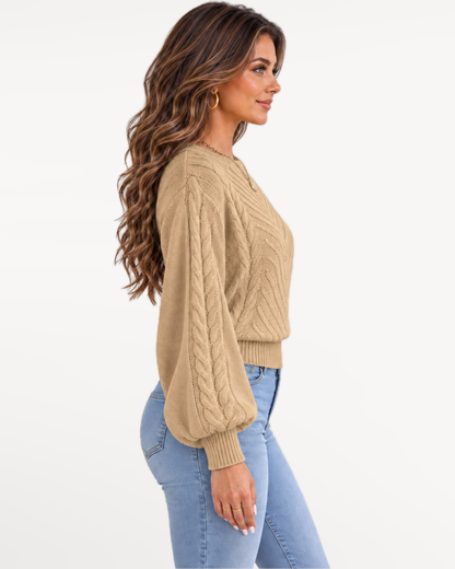 Marielle Knit Sweater in Khaki – Opposite side view | SKU: MKS-581436920715384-KHAKI-XS,MKS-581436920715384-KHAKI-S,MKS-581436920715384-KHAKI-M,MKS-581436920715384-KHAKI-L,MKS-581436920715384-KHAKI-XL