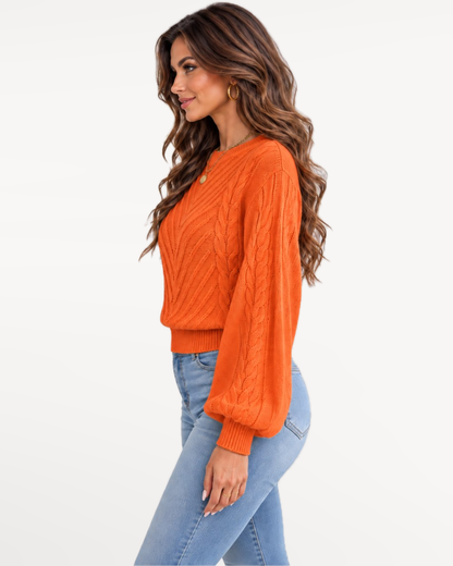 Marielle Knit Sweater in Orange – Side view | SKU: MKS-581436920715384-ORANGE-XS,MKS-581436920715384-ORANGE-S,MKS-581436920715384-ORANGE-M,MKS-581436920715384-ORANGE-L,MKS-581436920715384-ORANGE-XL