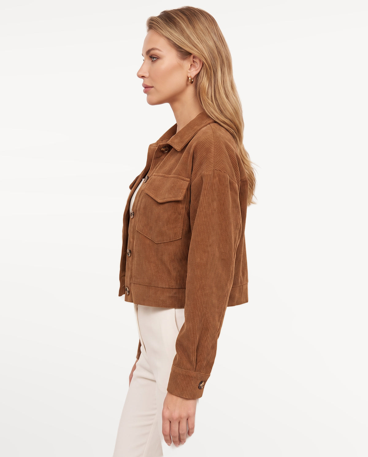 Marlowe Corduroy Jacket in brown — left profile | SKU: SOR-MARLOWE-BRN-XS,SOR-MARLOWE-BRN-S,SOR-MARLOWE-BRN-M,SOR-MARLOWE-BRN-L,SOR-MARLOWE-BRN-XL