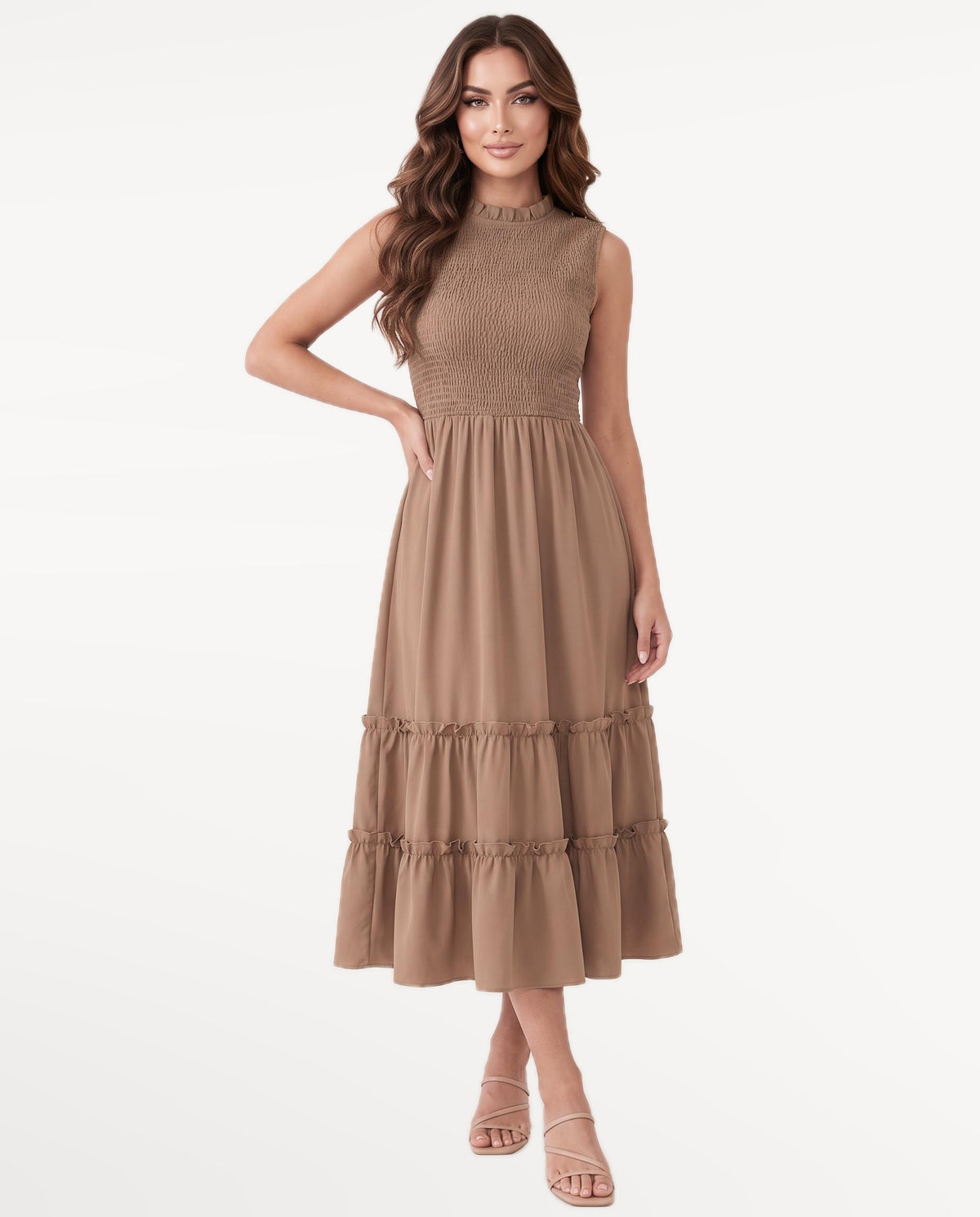 Mirabel Midi Dress in Khaki – front view