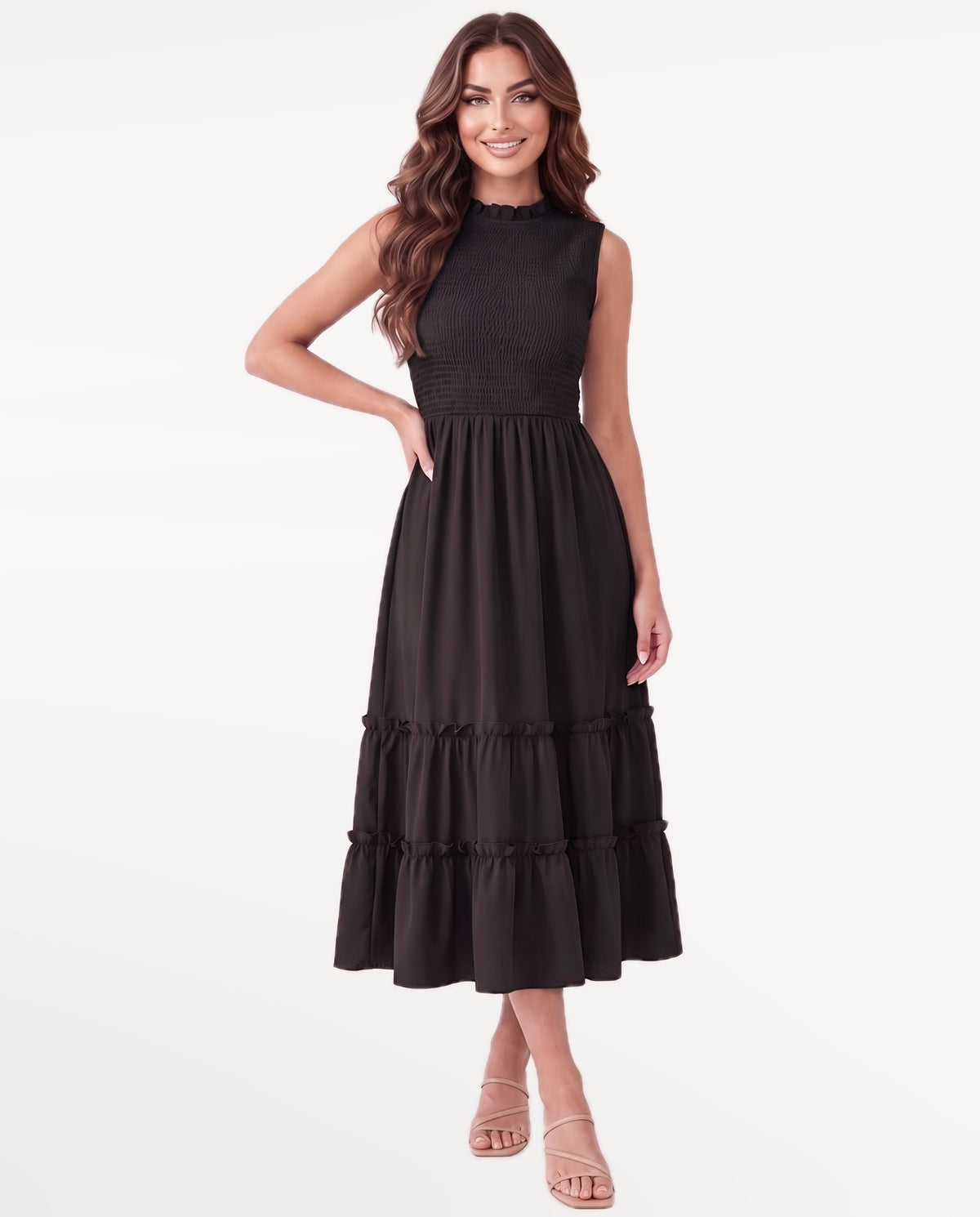 Mirabel Midi Dress in Black – emotional pose