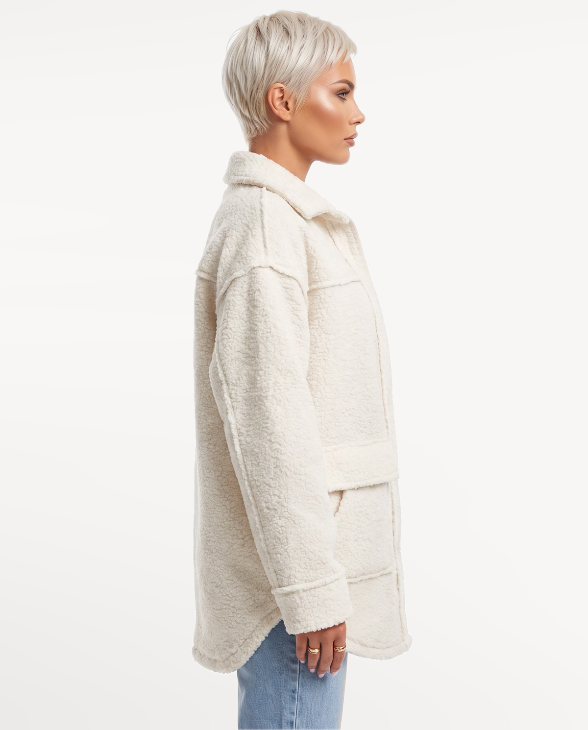 Nina Borg Shacket in White – side view, right | SKU: SOR-NINA-WHT-XS,SOR-NINA-WHT-S,SOR-NINA-WHT-M,SOR-NINA-WHT-L,SOR-NINA-WHT-XL