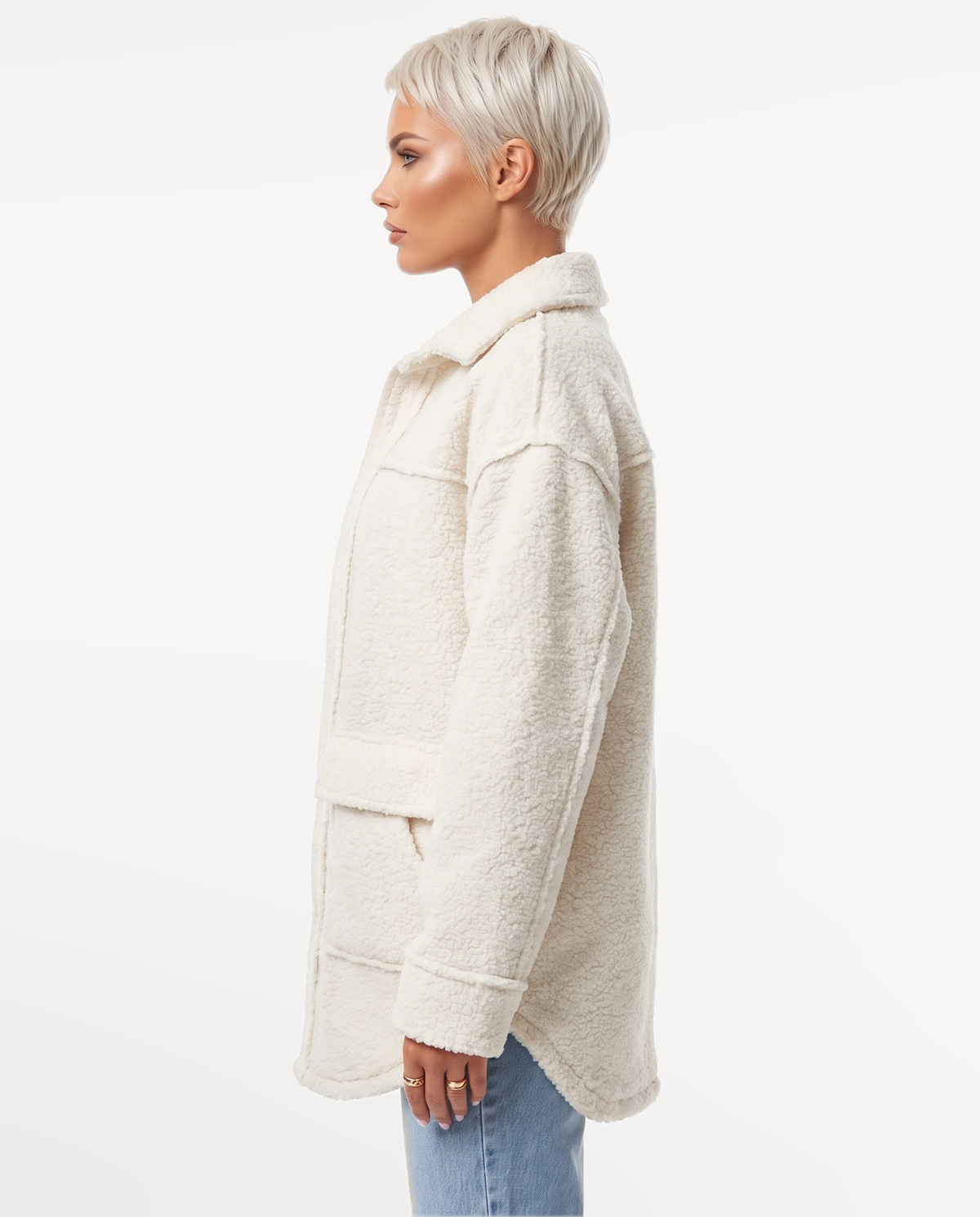 Nina Borg Shacket in White – side view, left | SKU: SOR-NINA-WHT-XS,SOR-NINA-WHT-S,SOR-NINA-WHT-M,SOR-NINA-WHT-L,SOR-NINA-WHT-XL